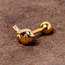 将图片加载到图库查看器，16G 1/4 Clear Gem Gold Tone Little Bird Cartilage Tragus Earring
