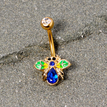将图片加载到图库查看器，Blue Clear Gem Gold Tone Colorful Bee Belly Ring
