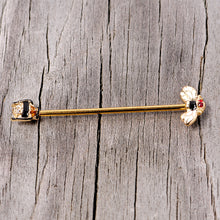 将图片加载到图库查看器，14G Clear Black Yellow Gem Gold Tone Bee Industrial Barbell 38mm
