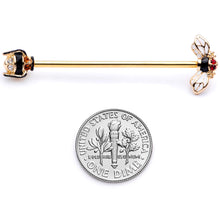 将图片加载到图库查看器，14G Clear Black Yellow Gem Gold Tone Bee Industrial Barbell 38mm

