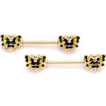 Load image into Gallery viewer, 14G 9/16 Clear Gem Gold Tone Butterfly Barbell Nipple Ring Set
