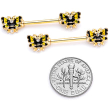 Load image into Gallery viewer, 14G 9/16 Clear Gem Gold Tone Butterfly Barbell Nipple Ring Set
