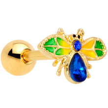 Load image into Gallery viewer, 16G 1/4 Blue Gem Gold Tone Colorful Bee Cartilage Tragus Earring
