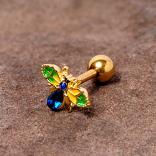 Load image into Gallery viewer, 16G 1/4 Blue Gem Gold Tone Colorful Bee Cartilage Tragus Earring
