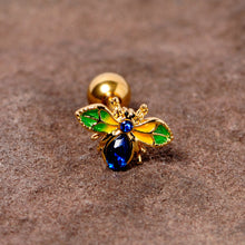 Load image into Gallery viewer, 16G 1/4 Blue Gem Gold Tone Colorful Bee Cartilage Tragus Earring
