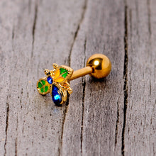 Load image into Gallery viewer, 16G 1/4 Blue Gem Gold Tone Colorful Bee Cartilage Tragus Earring
