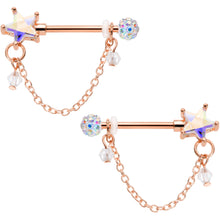 Load image into Gallery viewer, 14G 5/8 Aurora Gem Rose Gold Tone Star Dangle Nipple Ring Set
