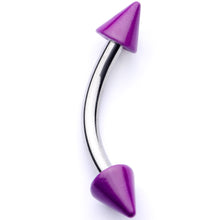 Load image into Gallery viewer, 16G 5/16 Purple Cone End Curved Eyebrow Ring
