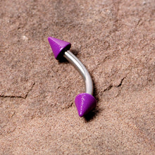 Load image into Gallery viewer, 16G 5/16 Purple Cone End Curved Eyebrow Ring
