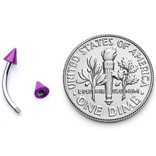 Load image into Gallery viewer, 16G 5/16 Purple Cone End Curved Eyebrow Ring
