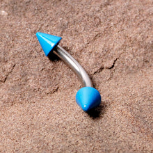 Load image into Gallery viewer, 16G 5/16 Blue Cone End Curved Eyebrow Ring
