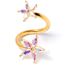 将图片加载到图库查看器，14G Aurora Gem Gold Tone Star Flower Spiral Twister Belly Ring
