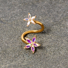 将图片加载到图库查看器，14G Aurora Gem Gold Tone Star Flower Spiral Twister Belly Ring
