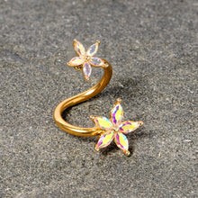 将图片加载到图库查看器，14G Aurora Gem Gold Tone Star Flower Spiral Twister Belly Ring
