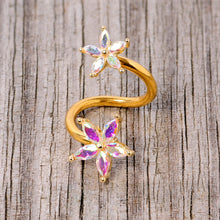 将图片加载到图库查看器，14G Aurora Gem Gold Tone Star Flower Spiral Twister Belly Ring
