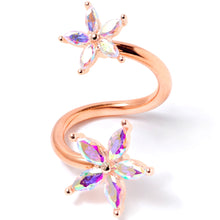 Load image into Gallery viewer, 14G Aurora Gem Rose Gold Tone Star Flower Spiral Twister Ring
