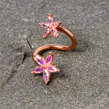 Load image into Gallery viewer, 14G Aurora Gem Rose Gold Tone Star Flower Spiral Twister Ring
