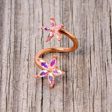 Load image into Gallery viewer, 14G Aurora Gem Rose Gold Tone Star Flower Spiral Twister Ring
