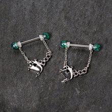 Load image into Gallery viewer, 14G 5/8 UV Ball Boo Ghost Halloween Chain Dangle Nipple Ring Set
