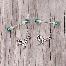 Load image into Gallery viewer, 14G 5/8 UV Ball Boo Ghost Halloween Chain Dangle Nipple Ring Set
