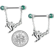 Load image into Gallery viewer, 14G 5/8 UV Ball Boo Ghost Halloween Chain Dangle Nipple Ring Set
