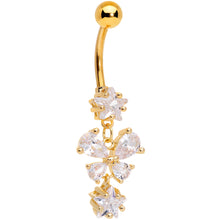 将图片加载到图库查看器，Clear Gem Gold Tone Star and Bow Dangle Belly Ring
