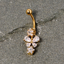 将图片加载到图库查看器，Clear Gem Gold Tone Star and Bow Dangle Belly Ring
