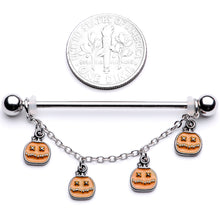 将图片加载到图库查看器，14G Pumpkin Patch Halloween Chain Dangle Industrial Barbell 38mm
