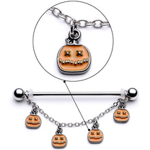 将图片加载到图库查看器，14G Pumpkin Patch Halloween Chain Dangle Industrial Barbell 38mm
