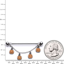 将图片加载到图库查看器，14G Pumpkin Patch Halloween Chain Dangle Industrial Barbell 38mm
