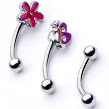 Load image into Gallery viewer, 16G 5/16 Clear Gem Purple Butterfly Curved Eyebrow Ring Set of 3

