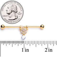 Load image into Gallery viewer, 14G Clear Gem Gold Tone Regal Crest Dangle Industrial Barbell 38mm

