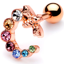 Load image into Gallery viewer, 16G 1/4 Multicolor Gem Rose Gold Tone Bee Cartilage Tragus Earring
