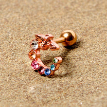 Load image into Gallery viewer, 16G 1/4 Multicolor Gem Rose Gold Tone Bee Cartilage Tragus Earring
