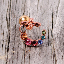 Load image into Gallery viewer, 16G 1/4 Multicolor Gem Rose Gold Tone Bee Cartilage Tragus Earring
