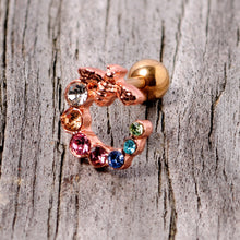 Load image into Gallery viewer, 16G 1/4 Multicolor Gem Rose Gold Tone Bee Cartilage Tragus Earring
