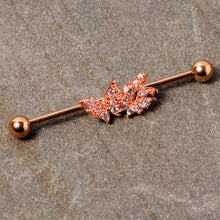 将图片加载到图库查看器，14G Clear CZ Gem Rose Gold Tone Butterflies Industrial Barbell 38mm
