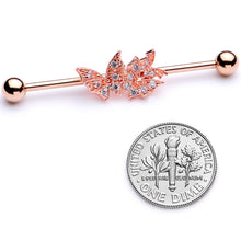 将图片加载到图库查看器，14G Clear CZ Gem Rose Gold Tone Butterflies Industrial Barbell 38mm
