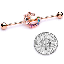 Load image into Gallery viewer, 14G Multicolor Gem Rose Gold Tone Bee Industrial Barbell 38mm
