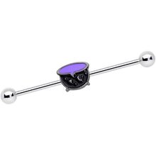 Load image into Gallery viewer, 14G Black Purple Witch Cauldron Halloween Industrial Barbell 38mm
