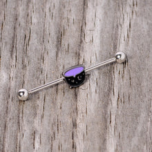 Load image into Gallery viewer, 14G Black Purple Witch Cauldron Halloween Industrial Barbell 38mm
