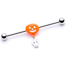 Load image into Gallery viewer, 14G Pumpkin Skull Halloween Dangle Industrial Barbell 38mm

