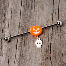 Load image into Gallery viewer, 14G Pumpkin Skull Halloween Dangle Industrial Barbell 38mm
