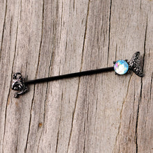 Load image into Gallery viewer, 14G Black Blue Mermaid Scale Tail Industrial Barbell 38mm
