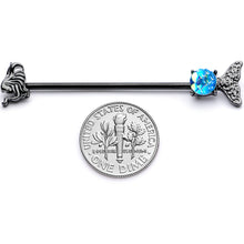 Load image into Gallery viewer, 14G Black Blue Mermaid Scale Tail Industrial Barbell 38mm
