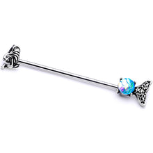 Load image into Gallery viewer, 14G Blue Mermaid Scale Tail Industrial Barbell 38mm

