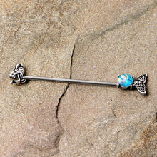 Load image into Gallery viewer, 14G Blue Mermaid Scale Tail Industrial Barbell 38mm
