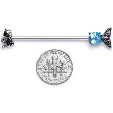 Load image into Gallery viewer, 14G Blue Mermaid Scale Tail Industrial Barbell 38mm
