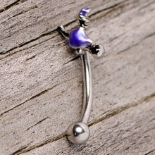Load image into Gallery viewer, 16G 5/16 Blue Spooky Witch Halloween Curved Eyebrow Ring
