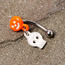 Load image into Gallery viewer, 16G 3/8 Pumpkin Ghost Halloween Dangle Curved Eyebrow Ring
